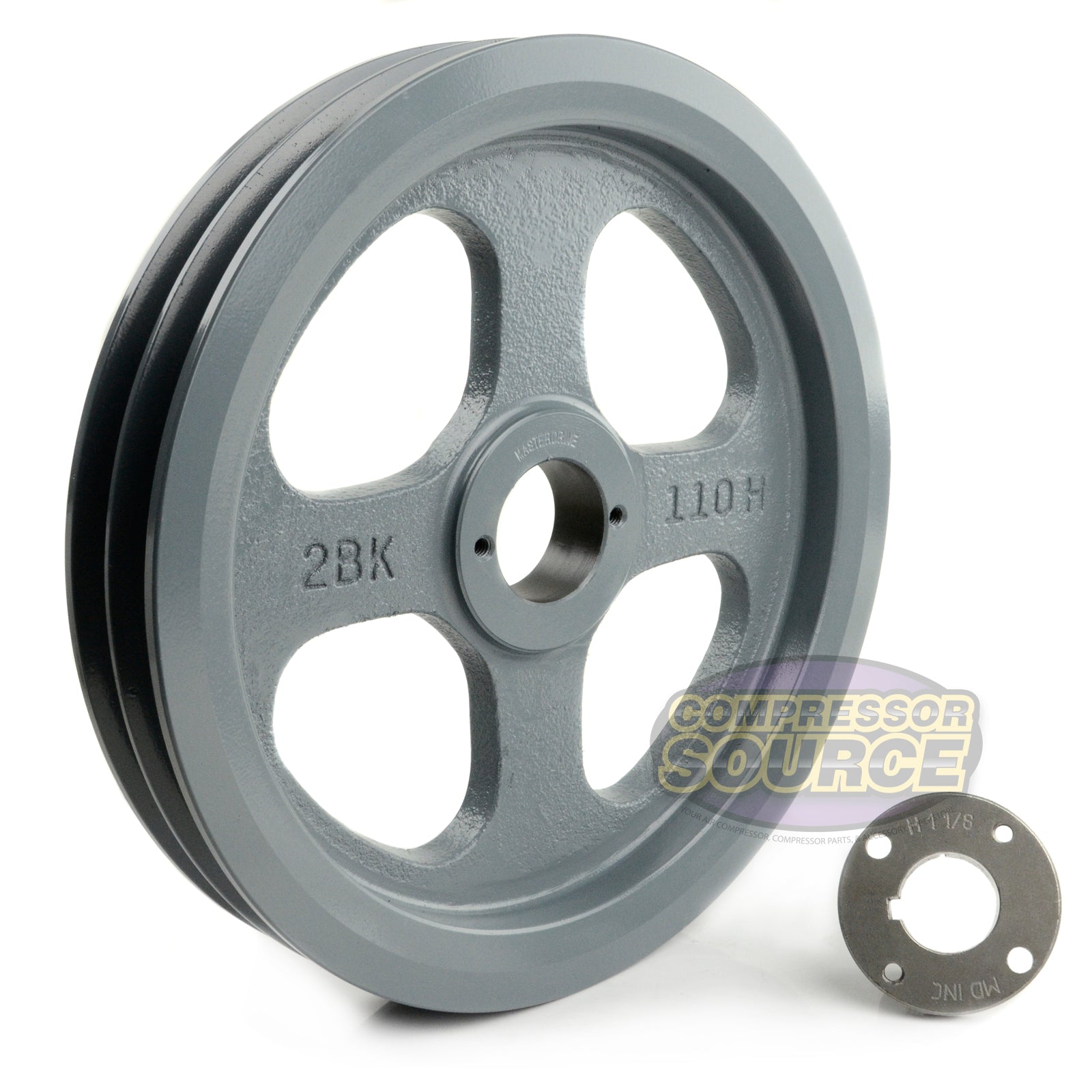 10.75" Double Groove B Section 5L Sheave with 1-1/8" (1.125") H-Style Split Taper Bushing - 2BK110H