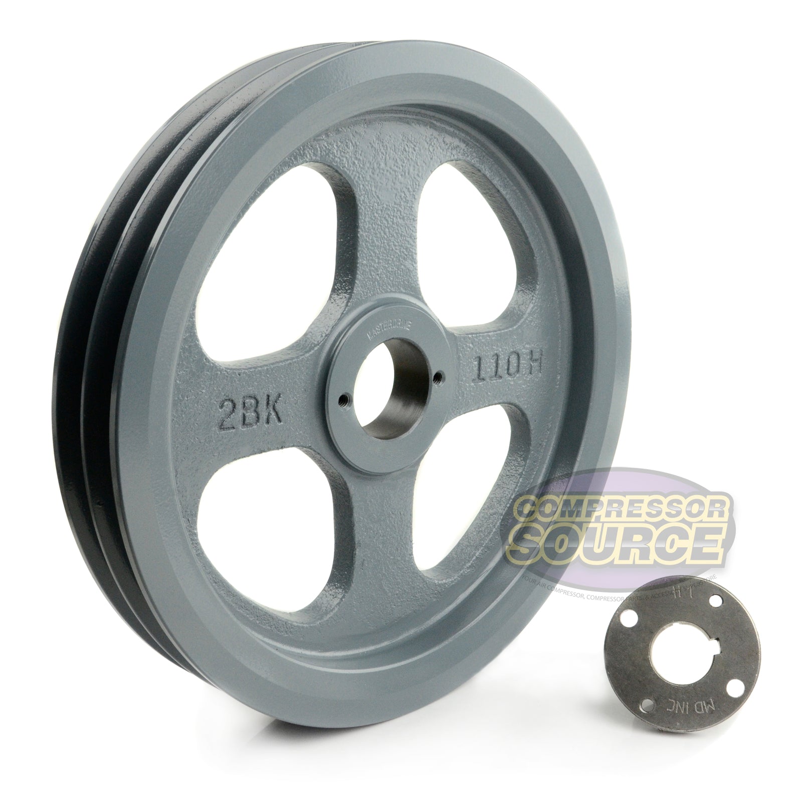 10.75" Double Groove B Section 5L Sheave with 1" H-Style Split Taper Bushing - 2BK110H