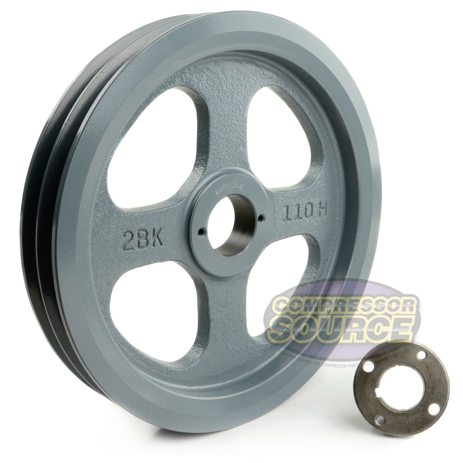 10.75" Double Groove B Section 5L Sheave with 1-3/16" (1.1875") H-Style Split Taper Bushing - 2BK110H