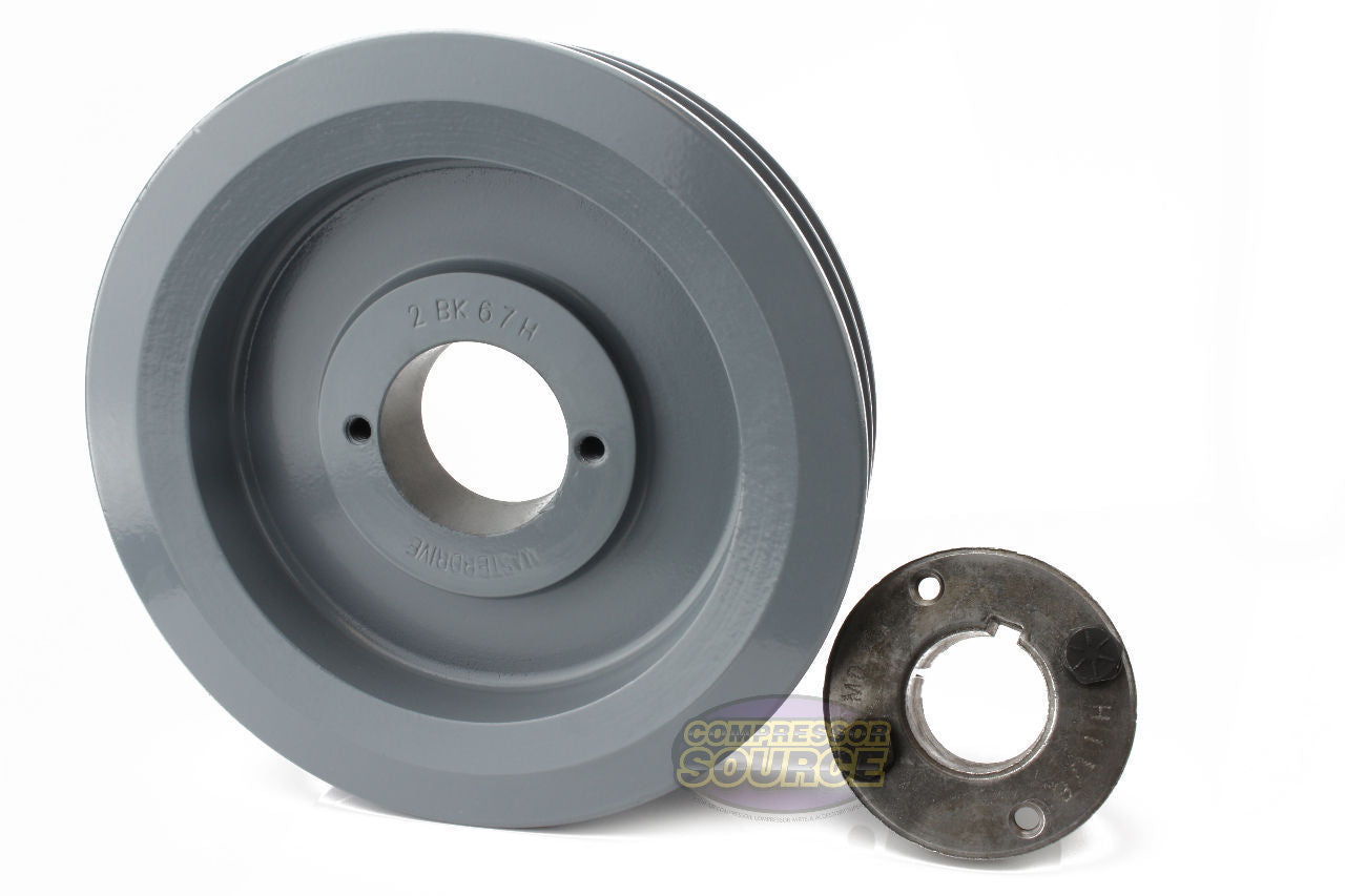 6.5" Double Groove B Section 5L Sheave with 1-1/8" (1.125") H-Style Split Taper Bushing - 2BK67H