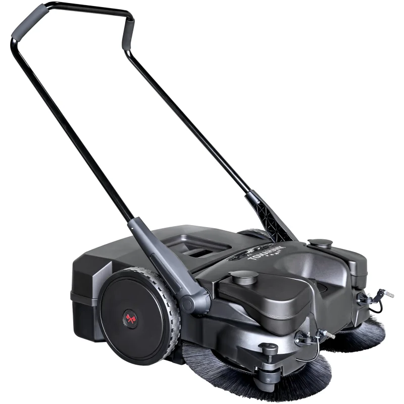 30″ Battery Powered Push Sweeper with Triple Power Brooms Electric Drive and Dust Suppression Sprayer