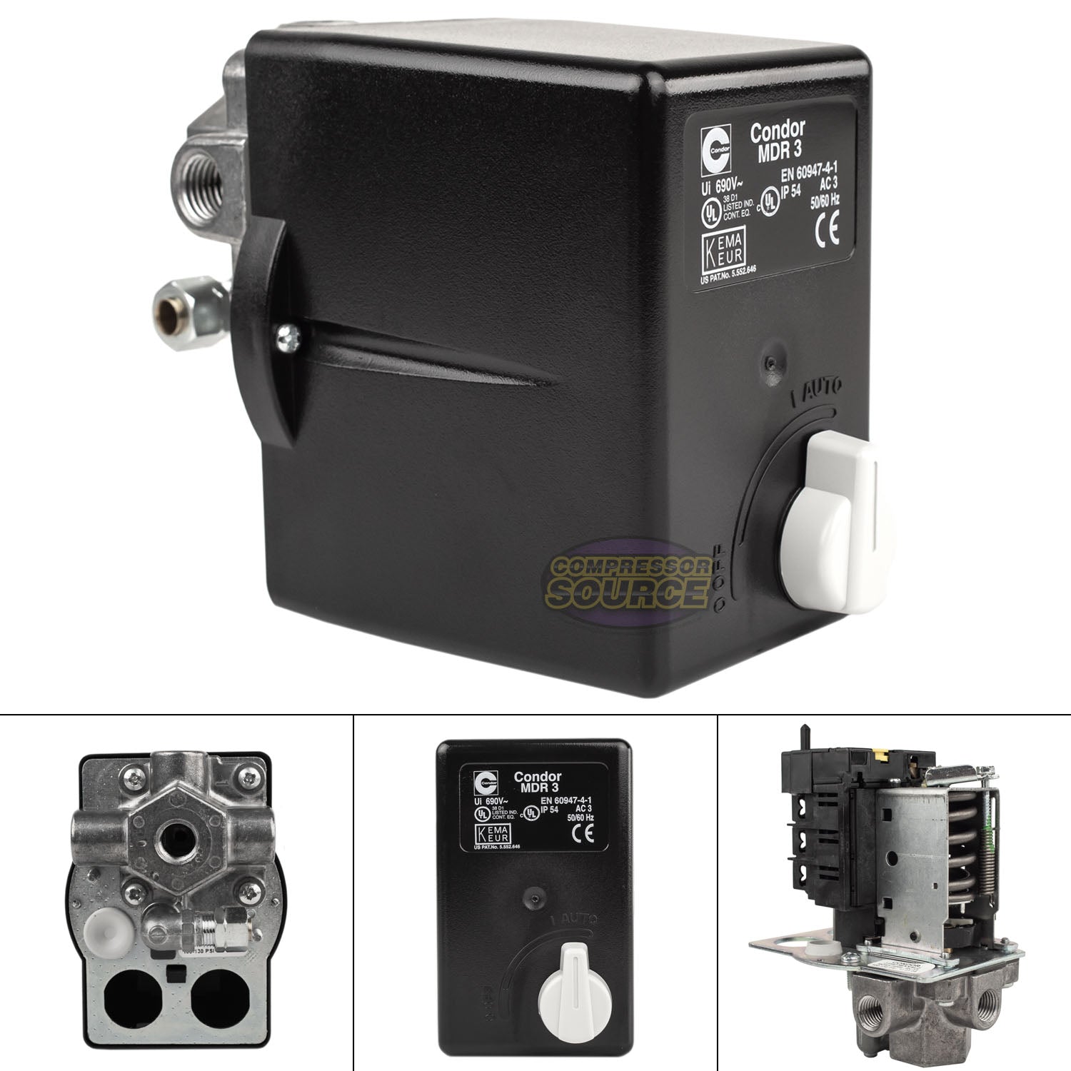 4 Port Pressure Switch 100 - 130 PSI 26 Amp 1/4" NPT Condor MDR3 Rolair PS4040