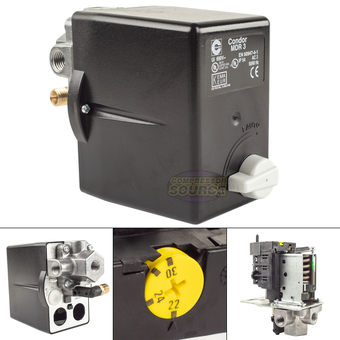 4 Port Pressure Switch 145 - 175 PSI 26 Amp 1/4" FNPT Condor 31LC3EMX MDR3/16RM