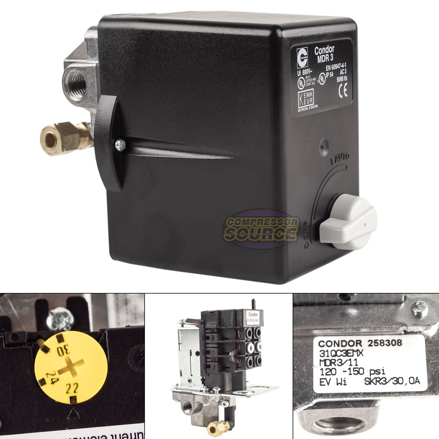 4 Port Pressure Switch 120 - 150 PSI 26 Amp1/4" FNPT Condor 31QC3EMX MDR3/11