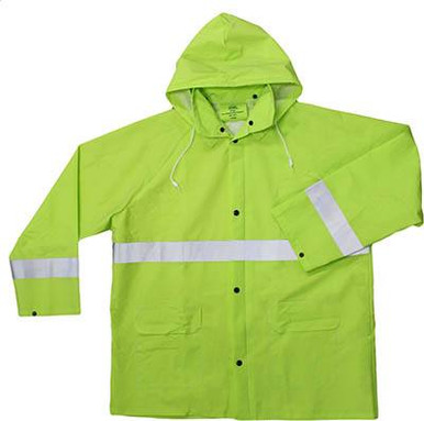High-Visibility Green 35mm PVC Poly Lined Rain Jacket w/ Reflective Trim, Size: 5XL (3 Jackets/Pkg.)
