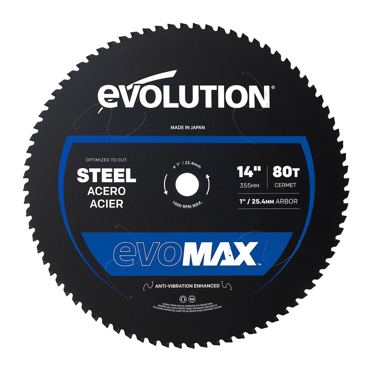 Evolution EVOMAX14ST | 14 in. | 80T | Professional Grade Mild Steel Cermet Blade