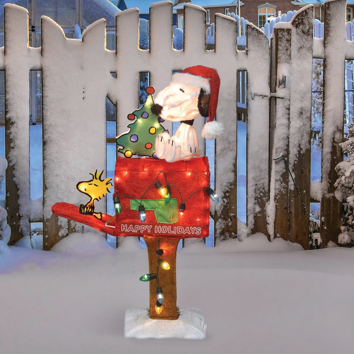 3D Peanuts Snoopy and Woodstock on Mailbox LED Christmas Yard Art Decoration
