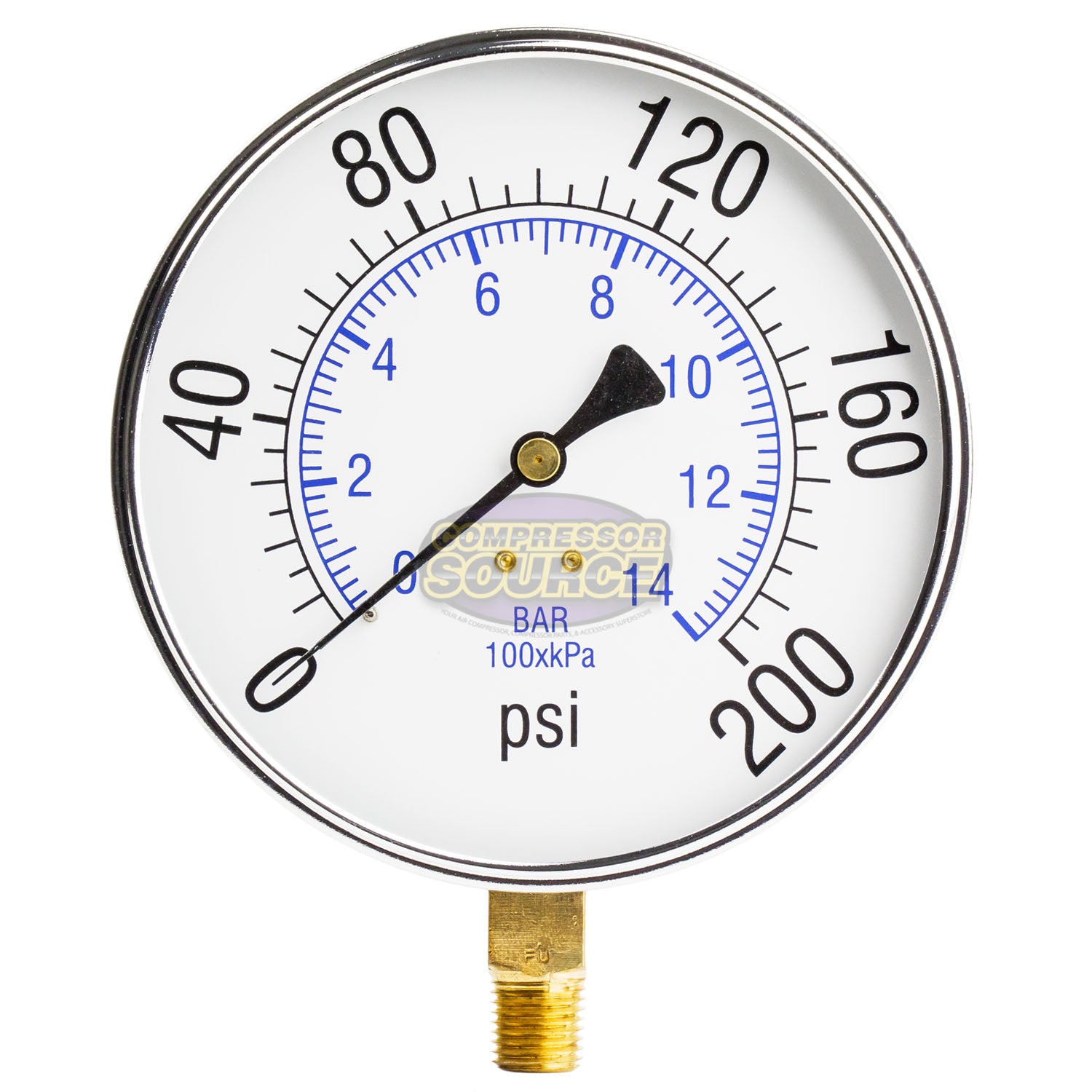 4.5" Face 1/4" NPT 0-200 PSI Pressure Gauge Lower Side Mount