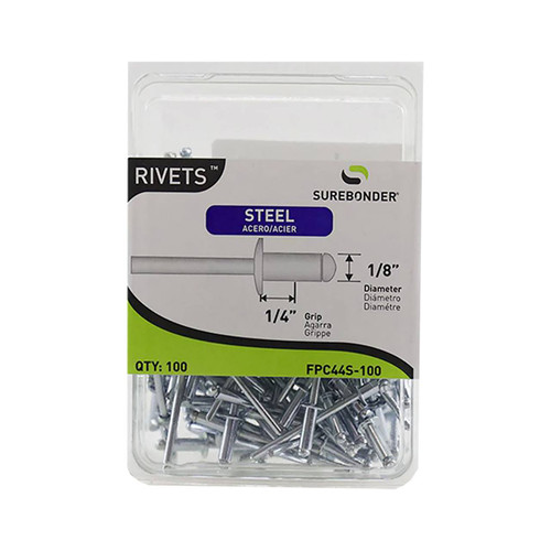 Surebonder Blind Steel Rivets, 1/8" dia., 1/4" grip range, 100/pkg.