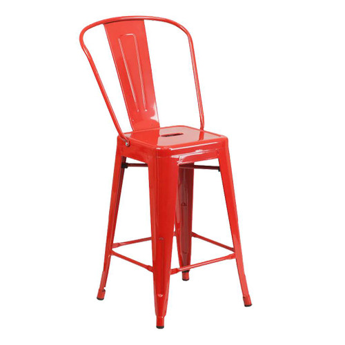 Flash Furniture 30.25" Metal Stool w/Back, Red