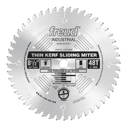 Freud Sliding Miter LU91M CT Crosscut Saw Blade 8-1/2" x 48T