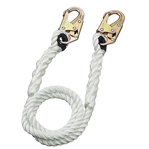 PeakWorks 4' (1.2 m) - 2 Snap Hooks - Fall Arrest Restraint Lanyard Connector, 5/8" (16 mm) Rope, V8151004