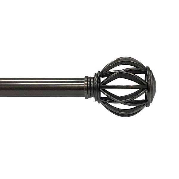 Lumi Home Furnishings 1" Curtain Rod Set, 36"-72", Gunmetal, Cage Finials