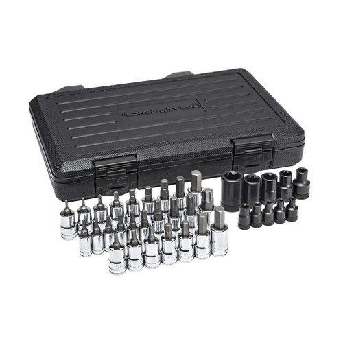 GearWrench 1/4", 3/8" & 1/2" Drive Standard Hex, E-Torx, Torx Bit SAE/Metric Socket Set, 36-Piece