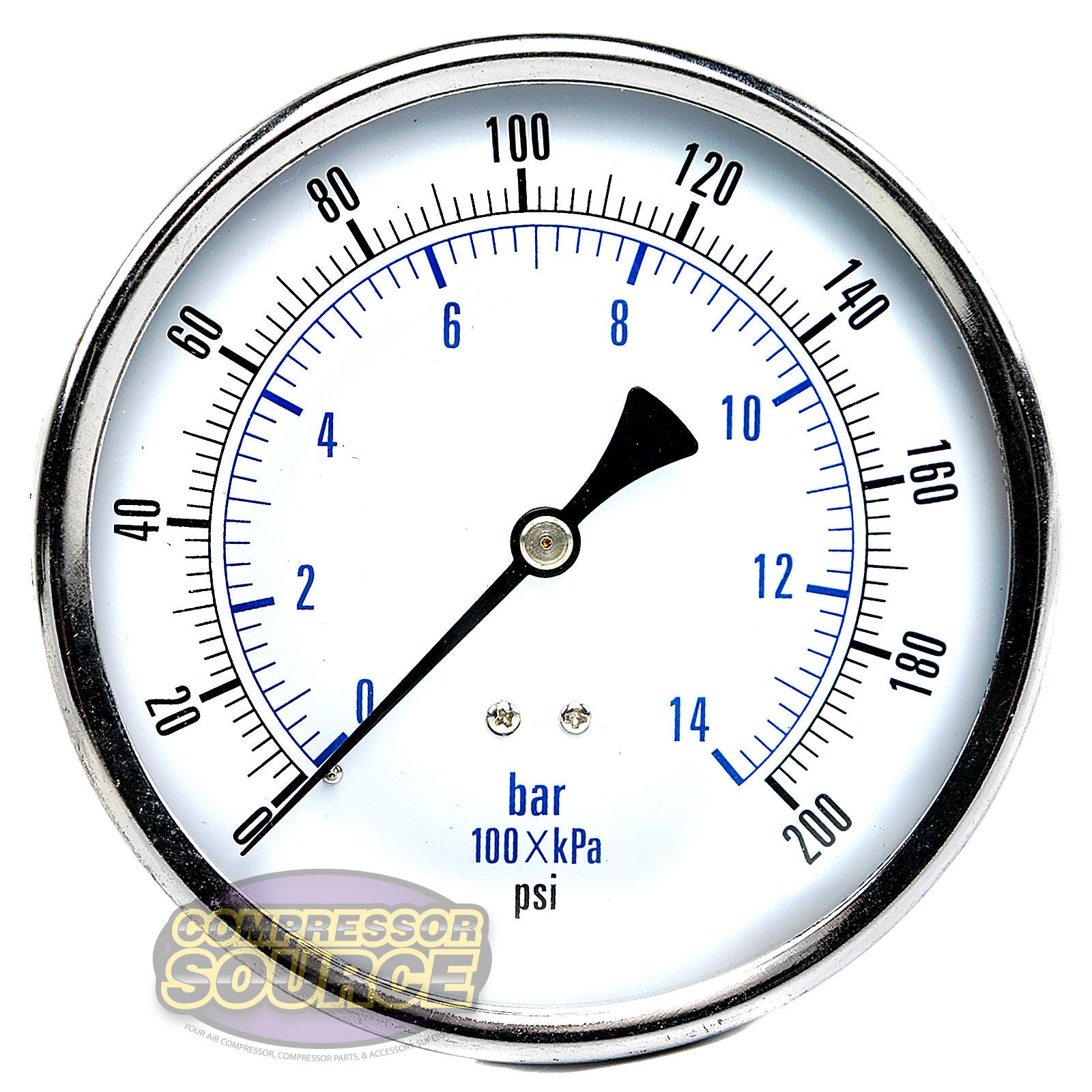 4.5" Face 1/4" NPT 0-200 PSI Pressure Gauge Center Back Mount