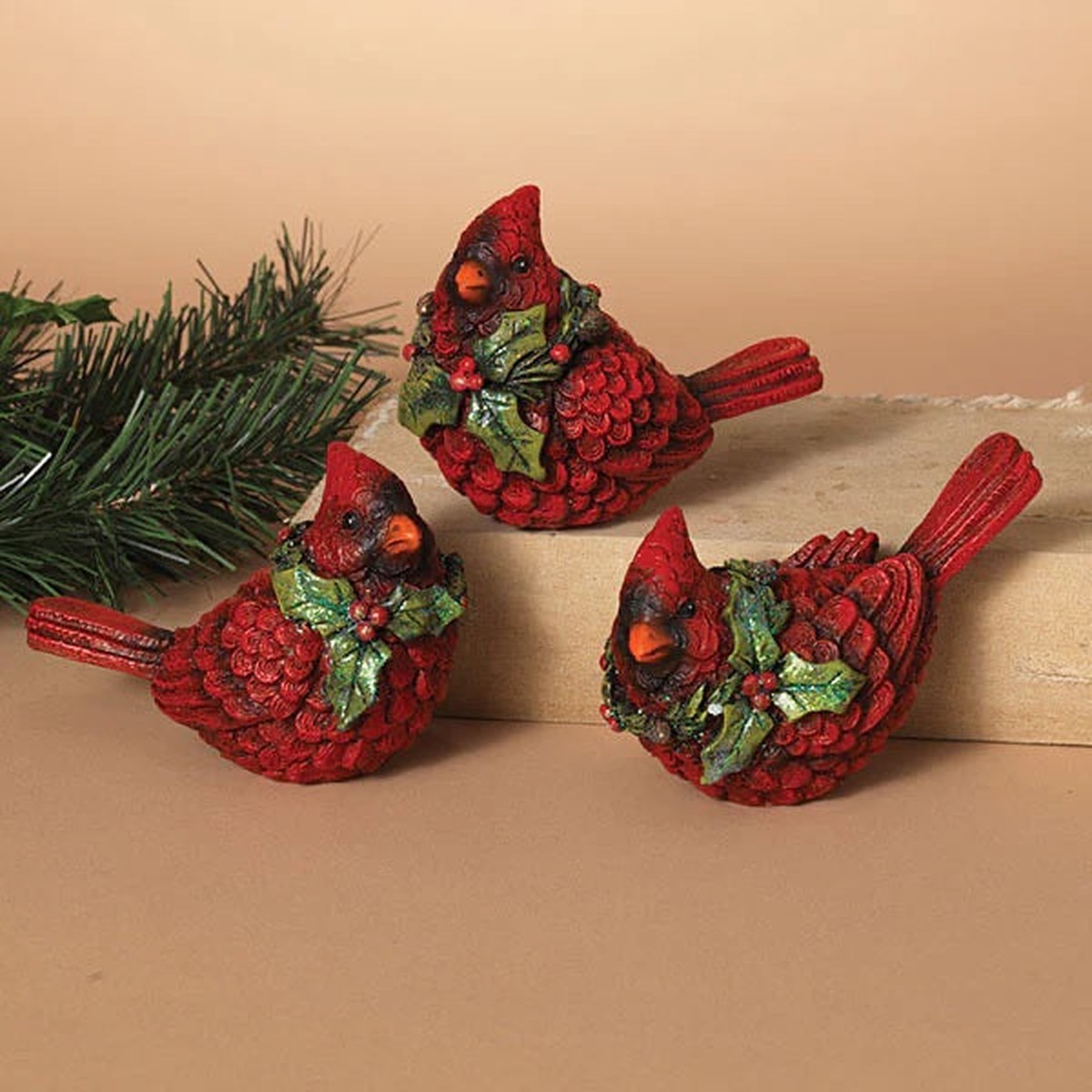 5" Cardinal with Holly Shelf Sitter
