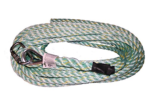 PeakWorks V84013075 - Carabiner & Back Splice - 75' (22.9 m), 5/8" Polysteel Rope - Fall Protection Vertical Lifeline