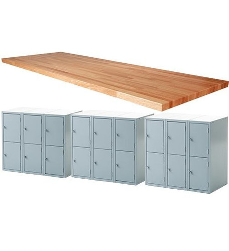 Midwest 18 Locker Work Bench, 120"L x 1-3/4"T