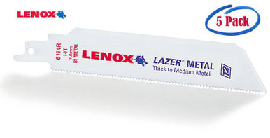 Lenox Lazer Bi-Metal Reciprocating Saw Blades, 6" x 1" x .042, 10 TPI #201706110R (5/Pkg.)