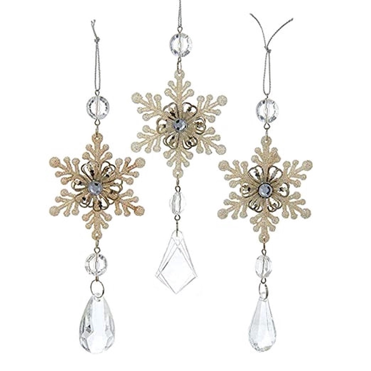 6.5" Golden Snowflake Clear Crystalline Bead Drop Ornament