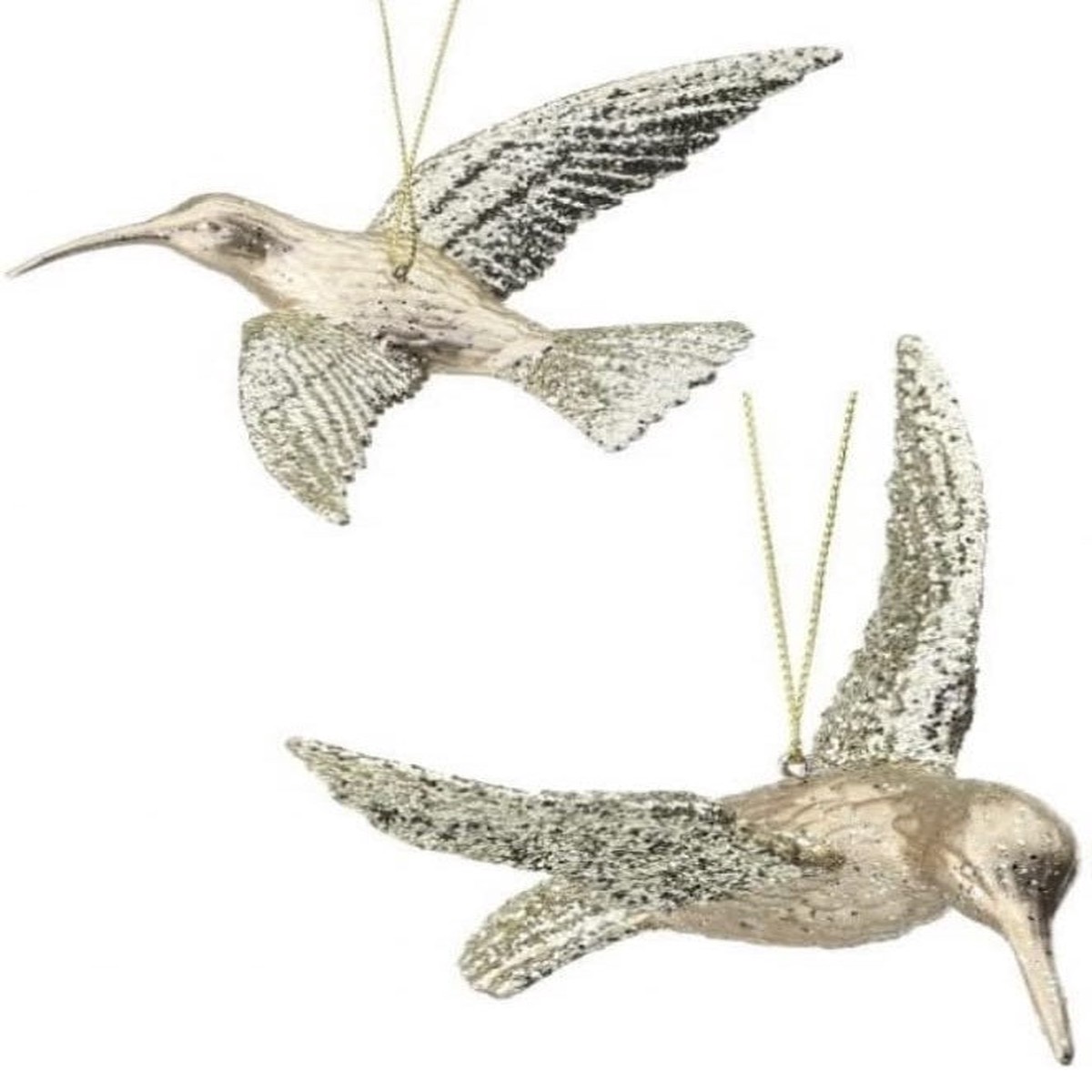 6" Champagne Gold-Glittered Hummingbird Ornament