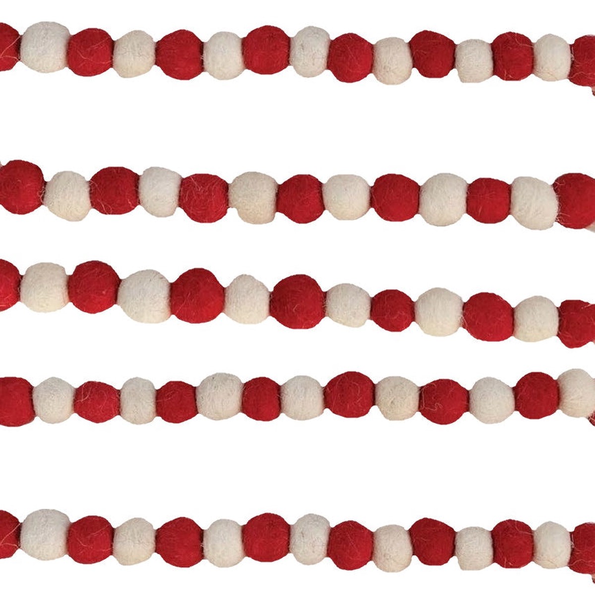 6' Red & White Wool Felt Ball Garland