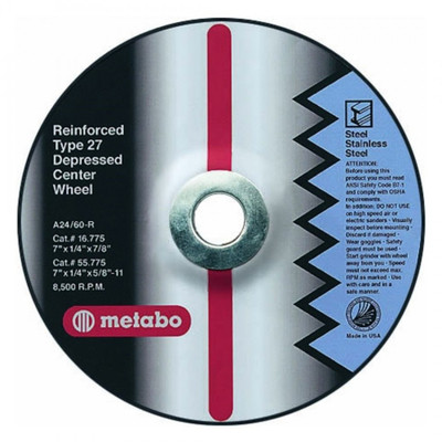 6" x 1/4" x 5/8"-11 A24R T27 Grinding Wheel | Metabo Long Life 655319000