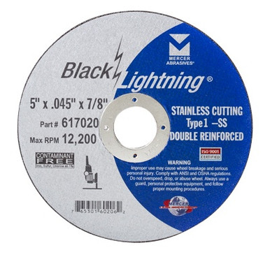 7" x 5/64" x 7/8" Black Lightning Cut-Off Wheel for Stainless Steel - Type 1, Mercer Abrasives 617050 (25/Pkg.)