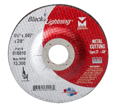 7" x .045" x 7/8" Black Lightning Cut-Off Wheel - Type 27 Depressed Center - Double Reinforced, Mercer Abrasives 618030 (25/Pkg.)