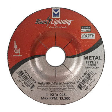 4-1/2" x .045 x 7/8" Black Lightning Cut-Off Wheel - Type 27 Depressed Center - Double Reinforced, Mercer Abrasives 618010 (50/Pkg.)