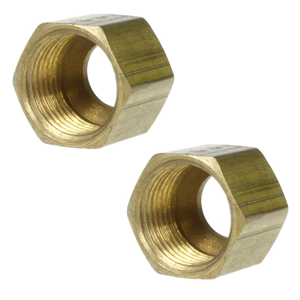 2 Pack 5/16" Compression Nut Hex Shape 1/2"-24 Thread Size Solid Brass Fitting
