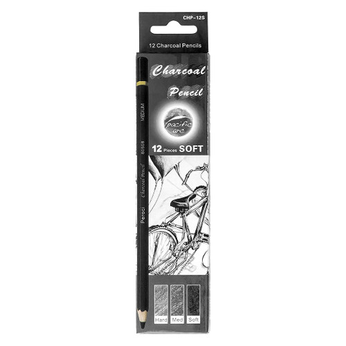 Pacific Arc Soft Charcoal Pencils, 12-Pack
