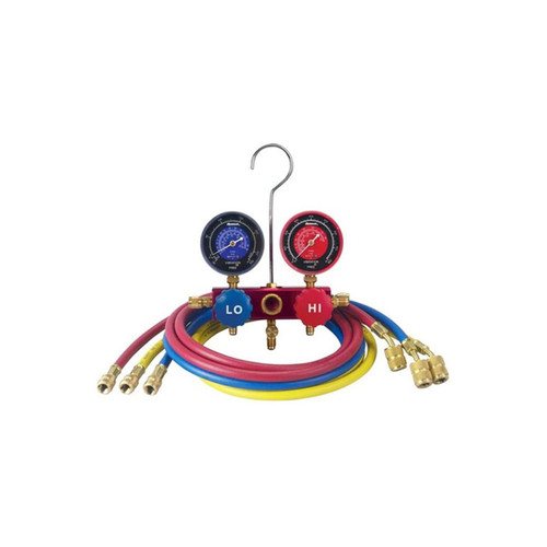 Robinair 2-Way Aluminum Gauge with 3-60" 1/4" Enviro-Guard Hoses, For R22/404A/410A Refrigerant