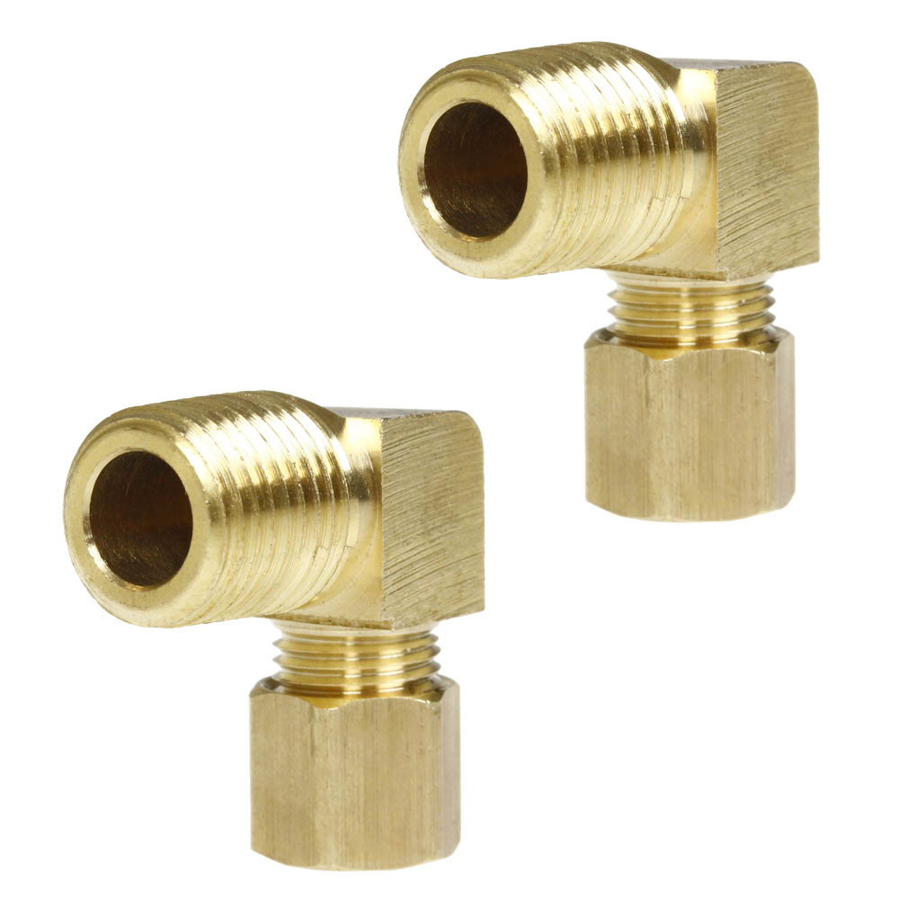 1/4" x 1/8" Tube OD x Male NPTF 90° Degree Barstock Elbow Brass Fitting 2-Pack