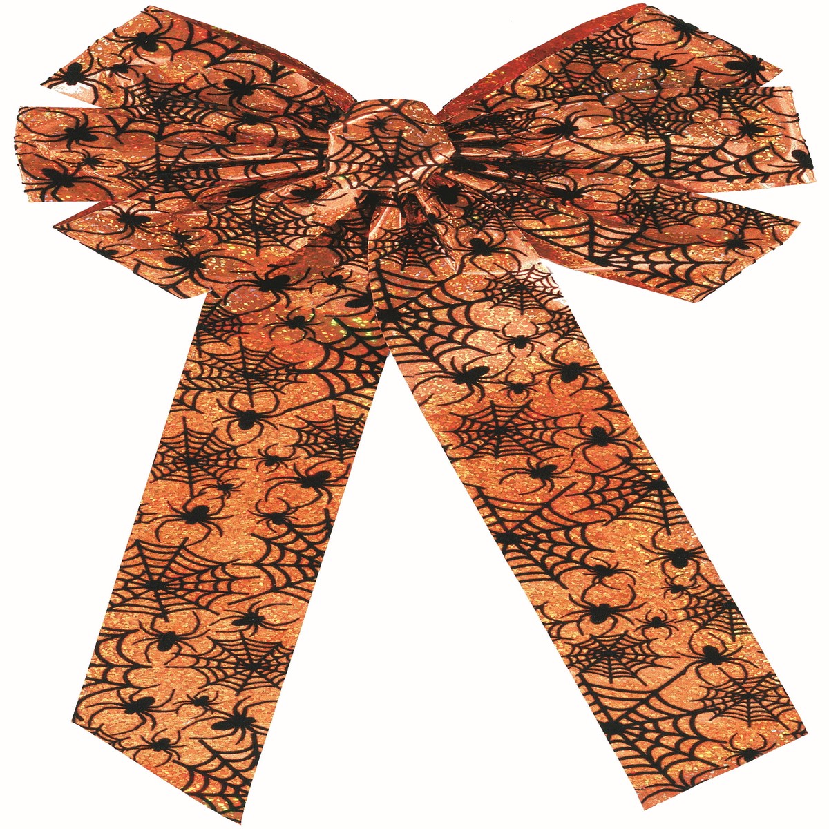 7-Loop Orange Holographic Bow with Black Spider Print