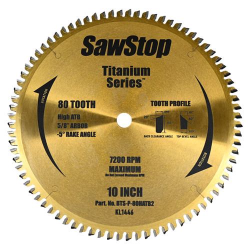 SawStop 10" Titanium Series HD Premium Woodworking Blade, 80-Tooth