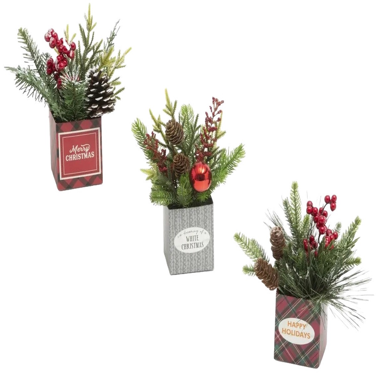 8" Holiday Potted Pine Dcor Box