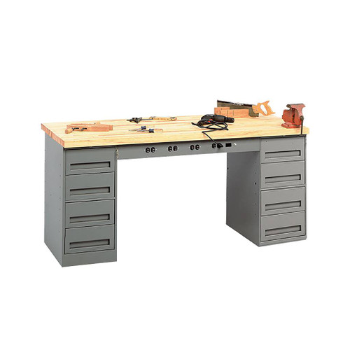 Tennsco Electronic Modular Work Bench, Maple Top w/2 4-drawer units & outlet panel