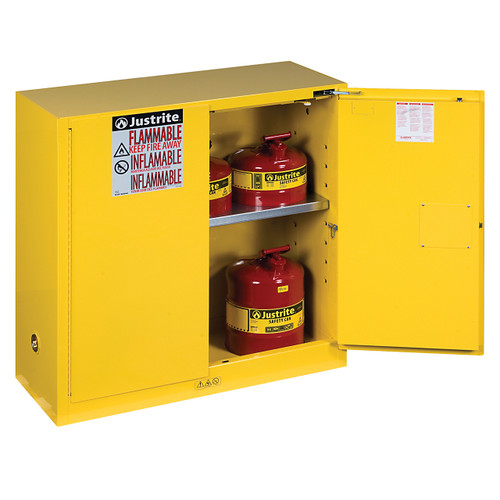 Justrite Sure-Grip EX Classic Self-Closing 30 Gal Yellow Safety Cabinets For Flammables