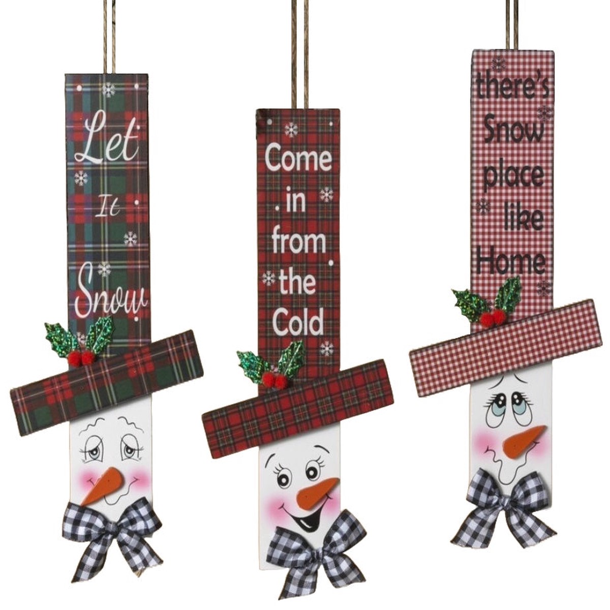 9.5" Wooden Holiday Hanging Snowman Head