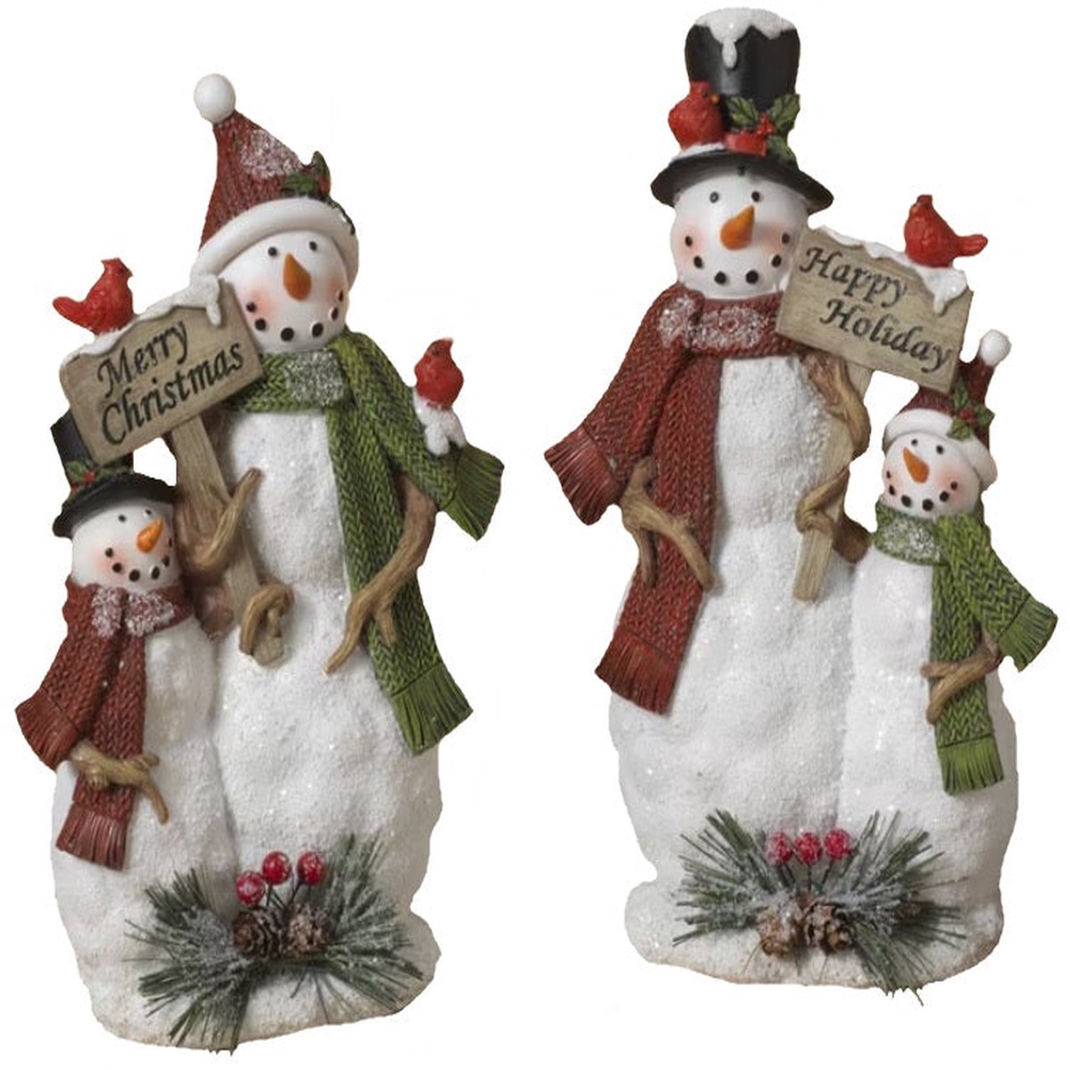 9" Resin Snowman & Baby Figurine with Holiday Sign