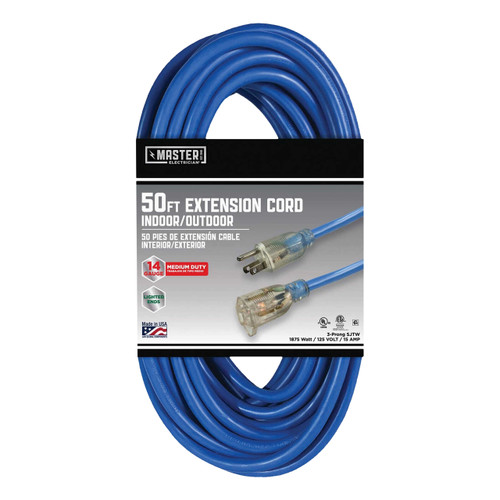 Master Electrician 14/3 3-Outlet Extension Cord, Lighted, 50'L