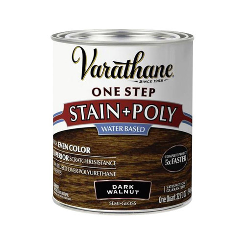Varathane Water-Based One Step Stain & Polyurethane, Dark Walnut, Quart