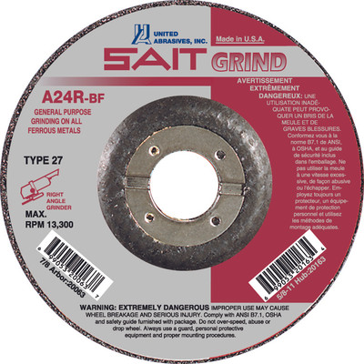 7" x 1/4" x 7/8" A24R T27 Grinding Wheel | Sait 20080