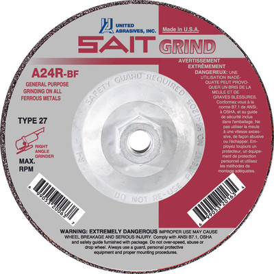 6" x 1/4" x 5/8"-11 A24R T27 Grinding Wheel | Sait 20076