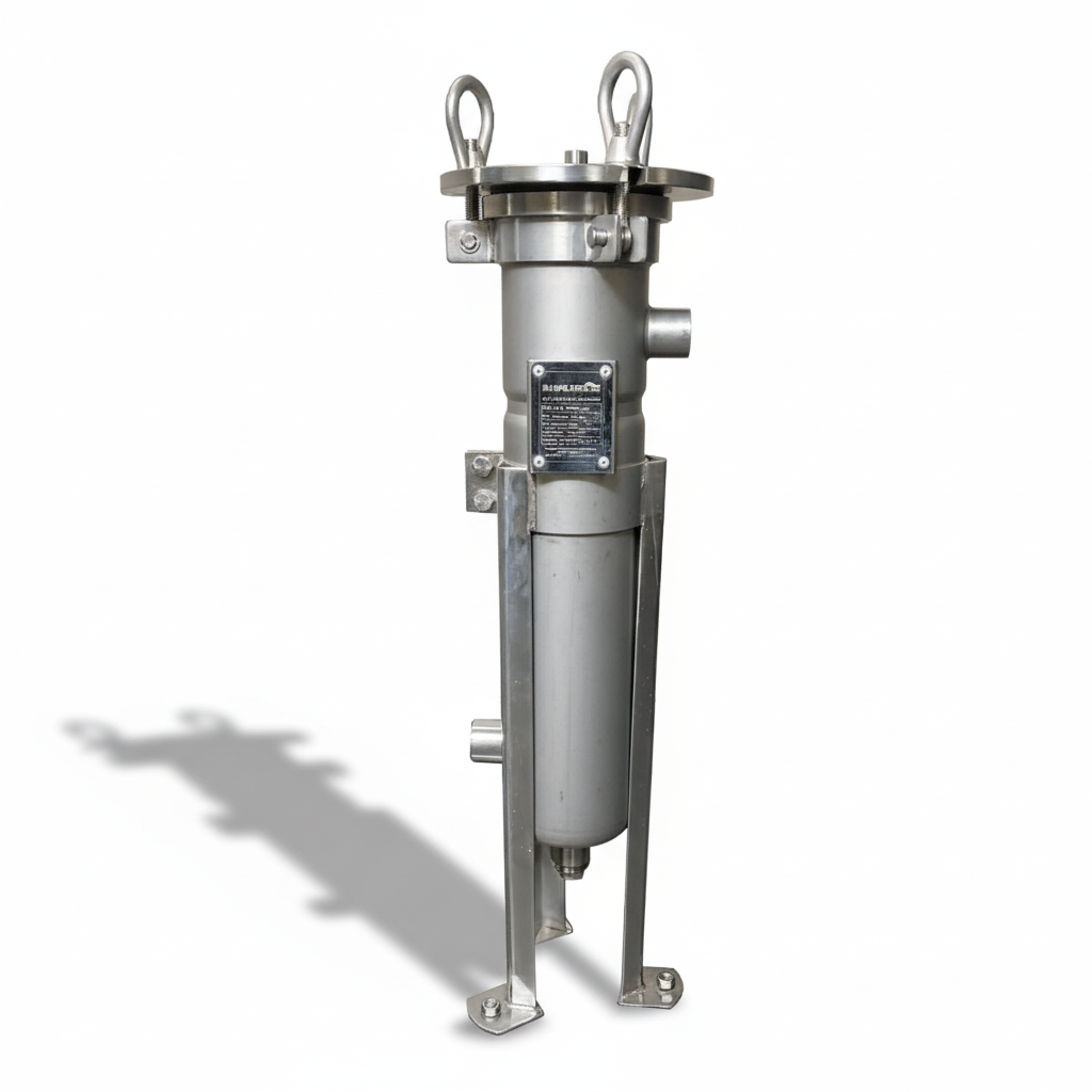 PRM #4 304 Stainless Steel Bag Filter Housing, NPT Inlet, Side and Bottom Dual Port Outlet-150 PSI
