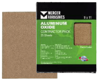 Aluminum Oxide Sandpaper Sheets - Contractor Pack - 9 x 11, Grit: 150C, Mercer Abrasives 230150 (25 Sheets/Box)