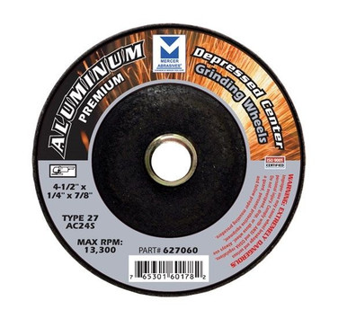 4-1/2" x 1/4" x 7/8" AC24R T27 Premium Depressed Center Grinding Wheel - Single Grit, Mercer Abrasives 627060 (25/Pkg.)
