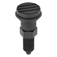 Kipp 3/8"-24 Indexing Plunger with Grooved Pull Knob, Stainless Steel, Locking Pin Not Hardened - Style A (Qty. 1), K0339.11105AL