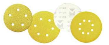 Premium Gold Stearated Discs - Hook & Loop Discs 5" x 5 Dust Holes, Grit/ Weight: 120C, Mercer Abrasives 553512 (50/Pkg.)